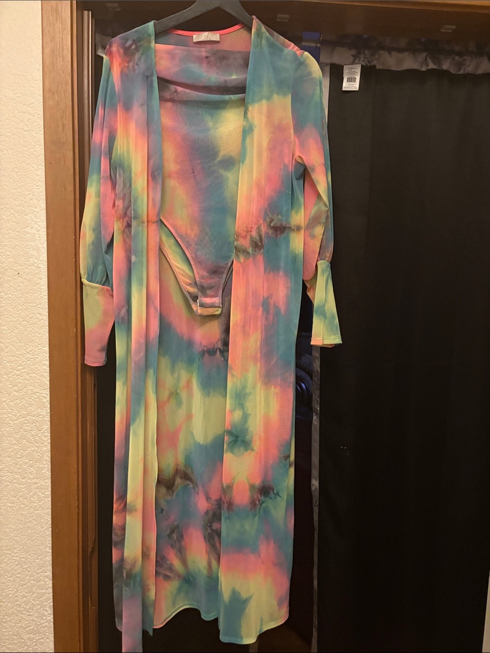 Tie-Dye Duster Cardigan and Romper Set - Pastel Multicolor